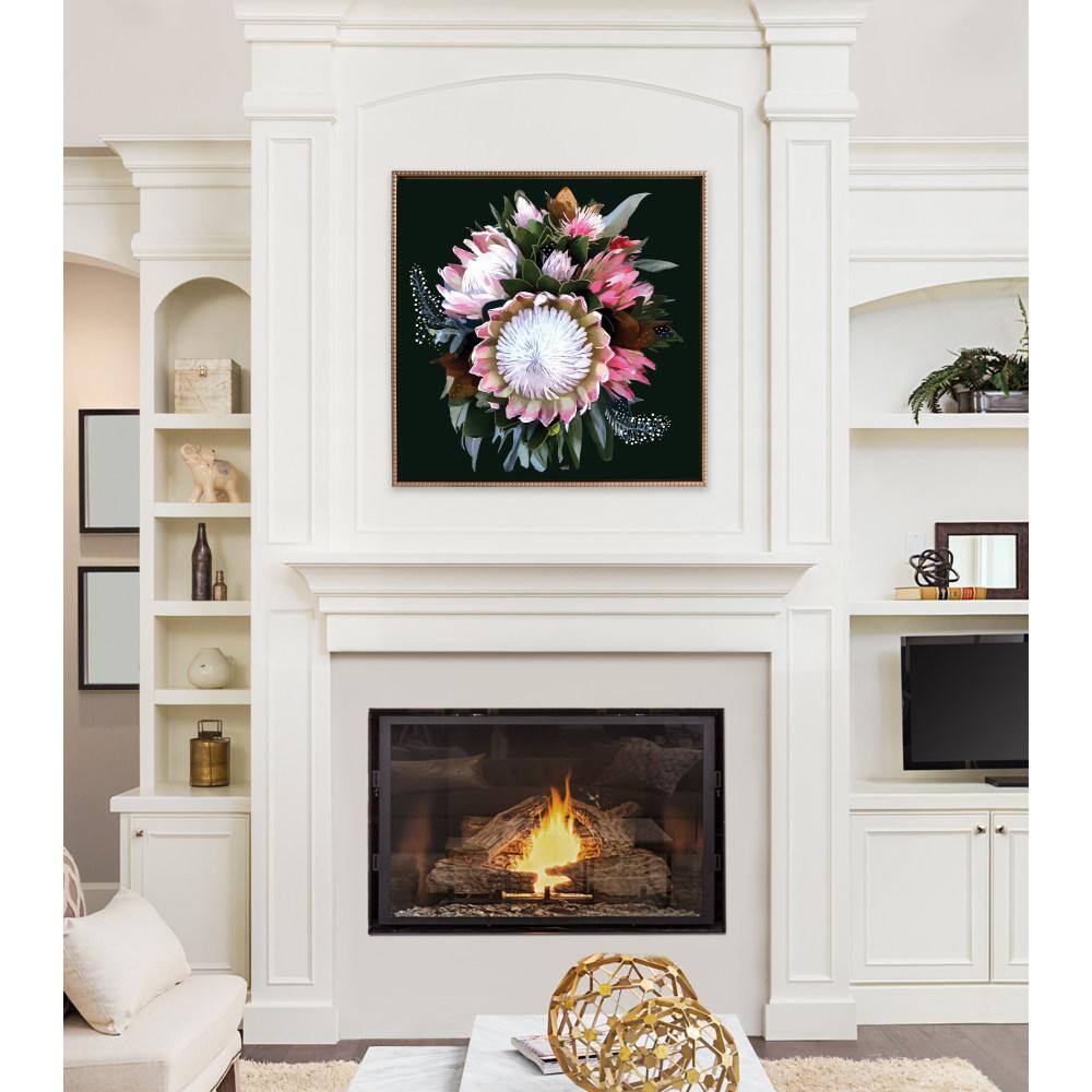 30"x30" Gold Framed Floral Canvas Print with Beaded Frame