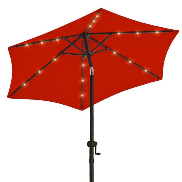 7.5 ft. Solar LED Lighted Market Patio Umbrella with Crank and Tilt in Red