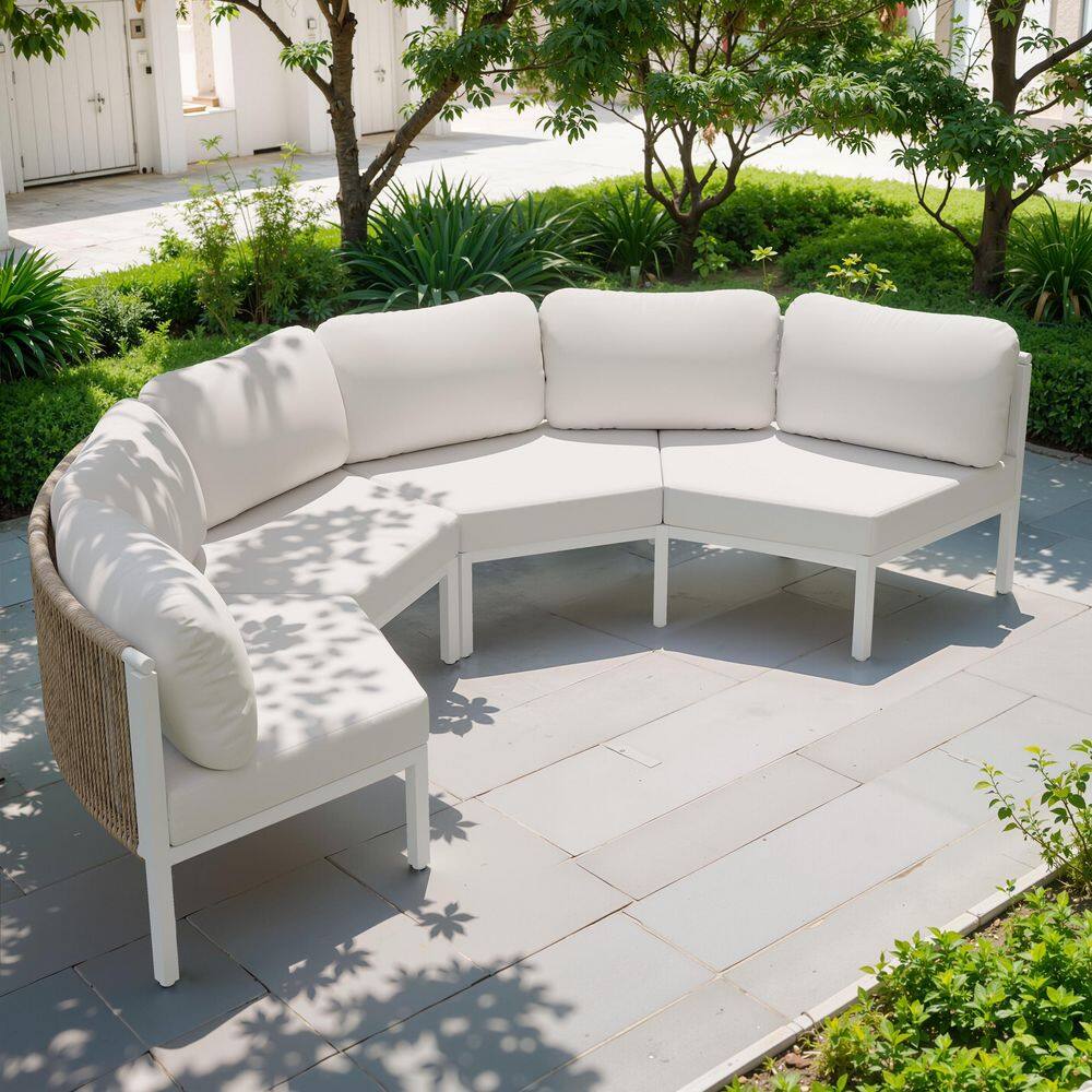 2-Piece 4 Seats Curved Aluminum Outdoor Rattan Sectional Set with Beige Cushion price history on PriceWatchPro