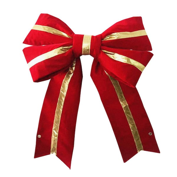 HOLIDYNAMICS Holiday Lighting Solutions 12 in. Red Outdoor Christmas STRUCTURAL Bow with Gold Center Stripe
