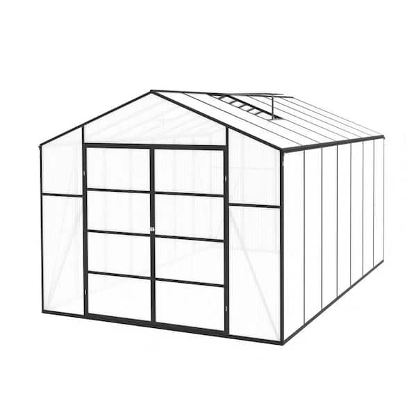 10 ft. W x 14 ft. D Polycarbonate Outdoor Walk-in Greenhouse in Black, with Anchor Aluminum Heavy Duty Frame