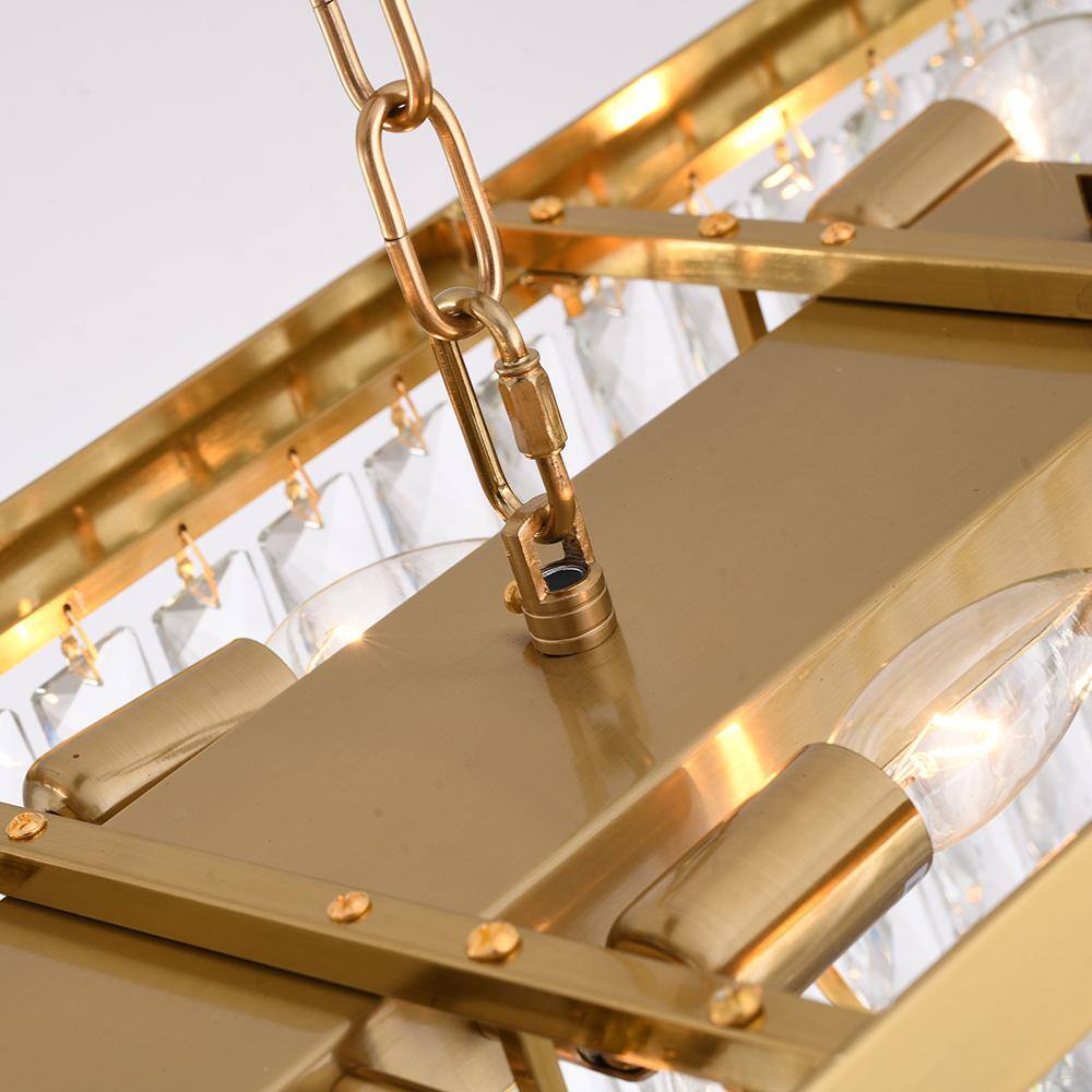 Gold Metal Rectangular Chandelier with Clear Crystal Accents