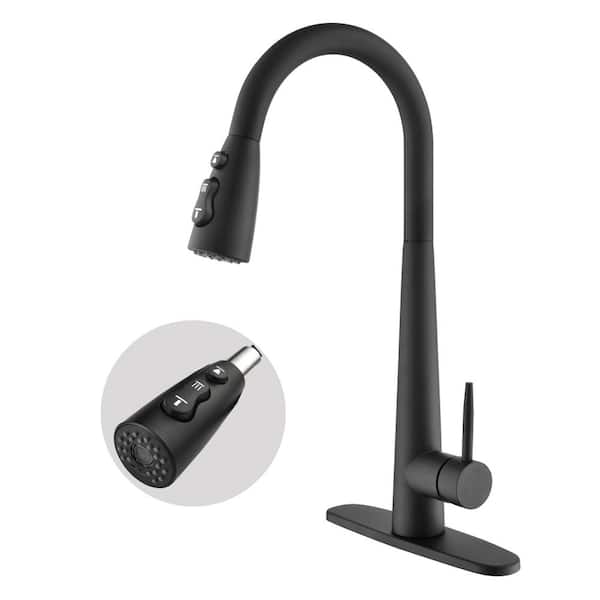 LORDEAR 3-Spray Mode Single Handle Pull Down Sprayer Kitchen Faucet in Matte Black
