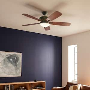 Crescent 56 in. Indoor Olde Bronze Downrod Mount Ceiling Fan with Integrated LED with Wall Control Included