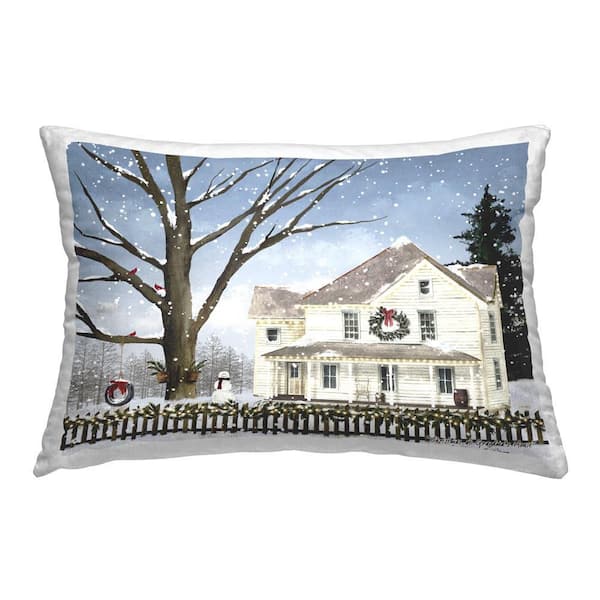 Stupell Industries Christmas at Grandma's Blue Print Polyester 14 in. x 20 in. Throw Pillow