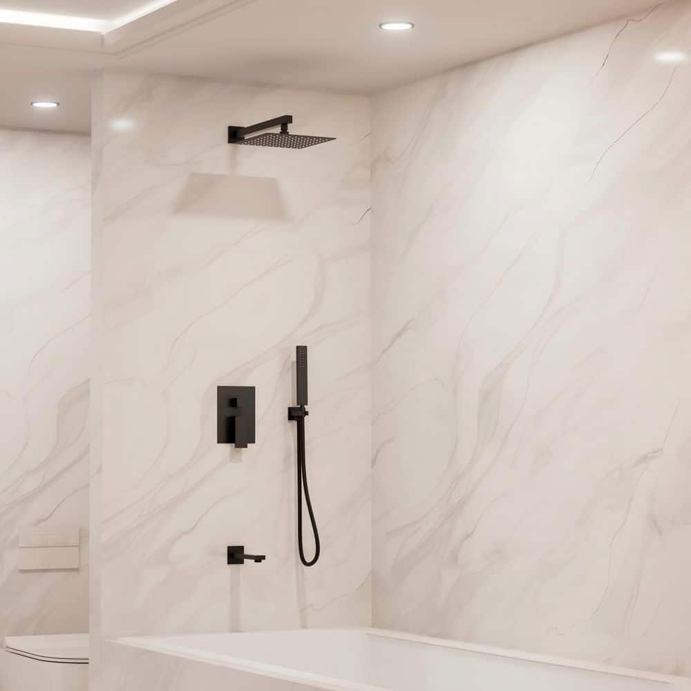 Crozet 3-Spray Wall Mount Tub and Handheld Shower Head Shower Faucet 2.5 GPM in. Matte Black (Valve Included) price history on PriceWatchPro