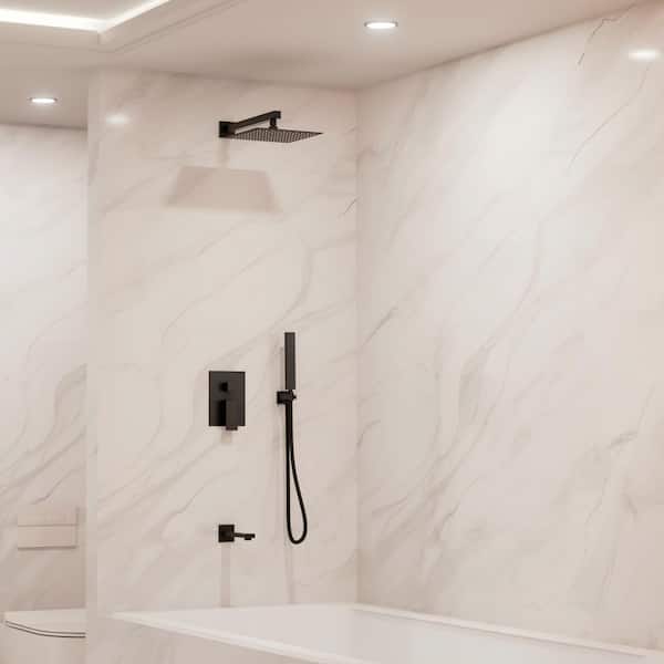 Crozet 3-Spray Wall Mount Tub and Handheld Shower Head Shower Faucet 1.8 GPM in. Matte Black(Valve Included)