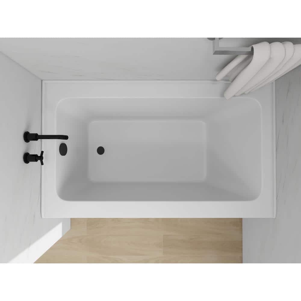 White Acrylic Alcove Soaking Bathtub with Matte Black Drain