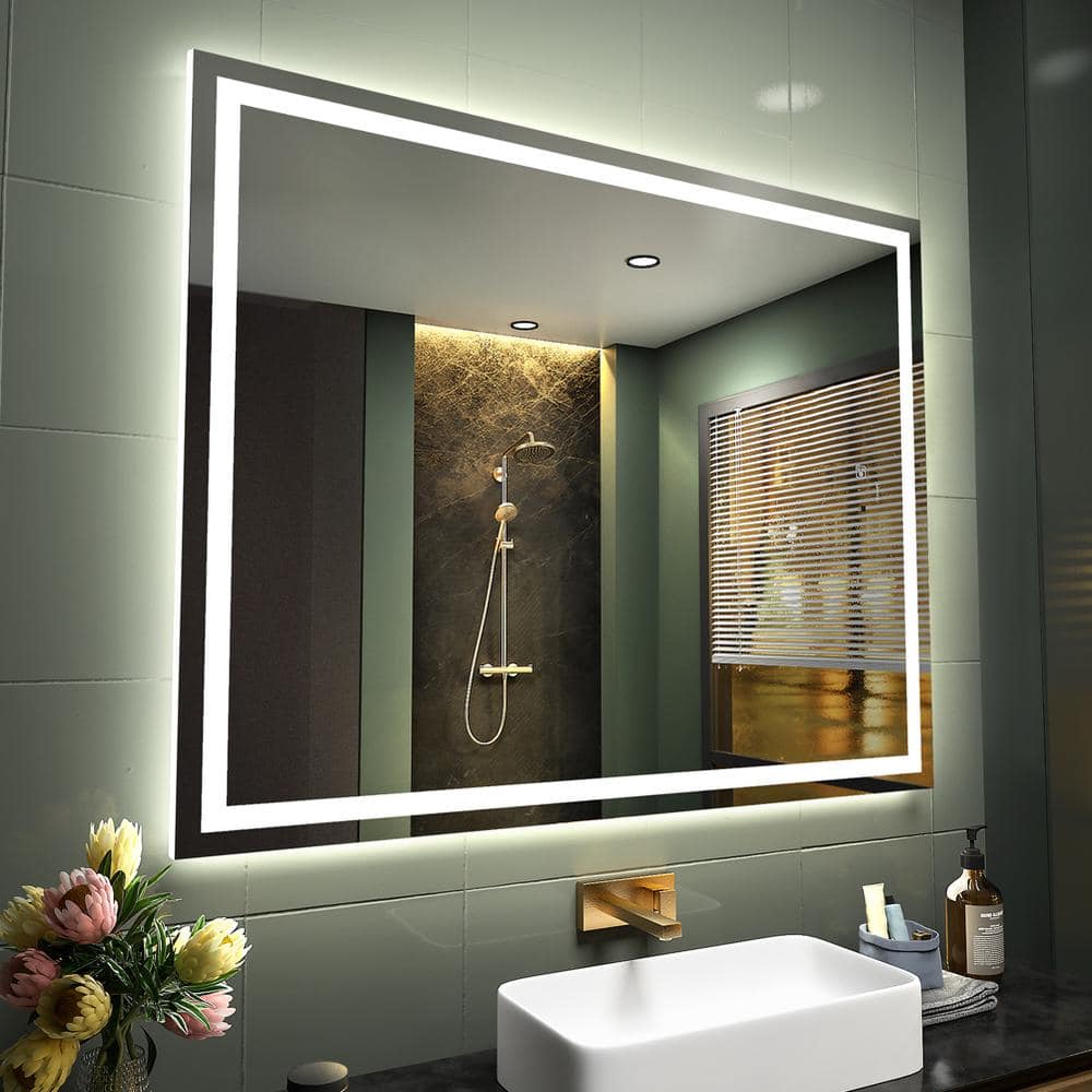 40 in. W x 32 in. H Large Rectangular Frameless Anti-Fog Move Sensor Wall M