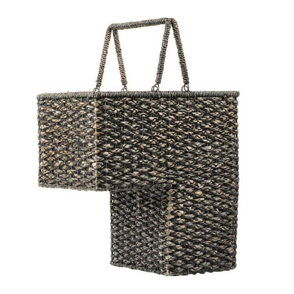 Storied Home Woven Bankuan Rope Stair Basket with Handles in Black