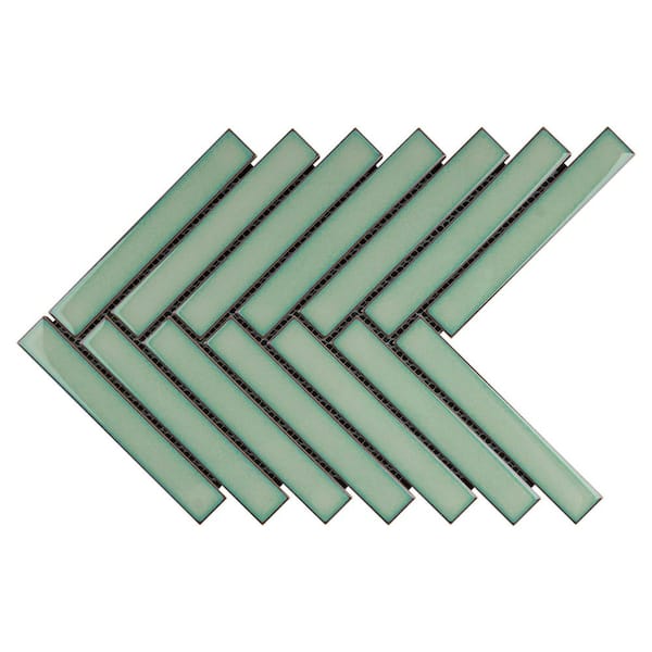 MOLOVO Porcetile Green 8.27 in. x 9.77 in. Herringbone Matte Porcelain Mosaic Tile Sample