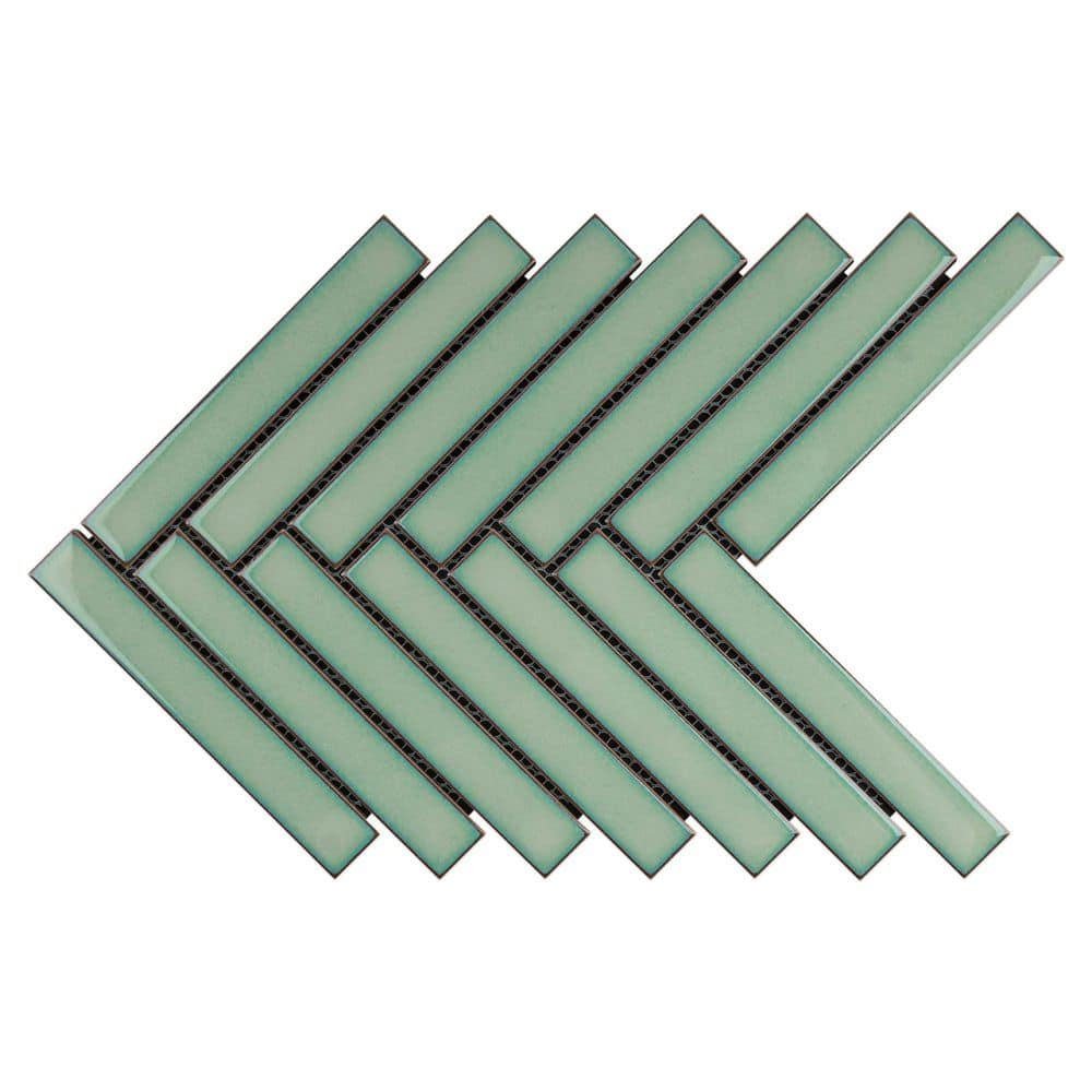 Porcetile Green 8.27 in. x 9.77 in. Herringbone Glossy Porcelain Mosaic Wall and Floor Tile (5.7 sq. ft./Case) price history on PriceWatchPro