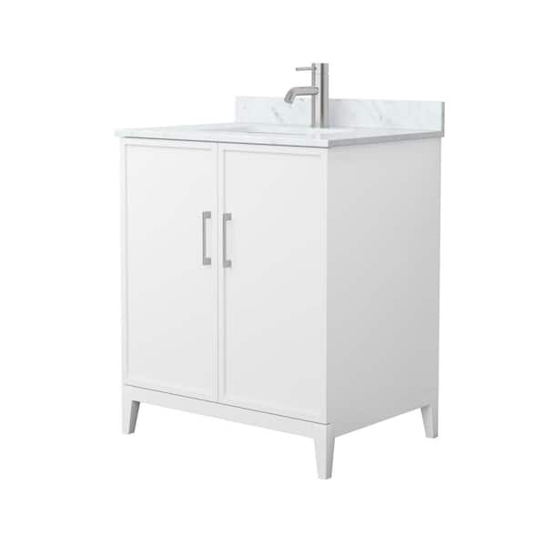 Wyndham Collection Elan 30 in. W x 22 in. D x 35 in. H Single Bath Vanity in White with White Carrara Marble Top