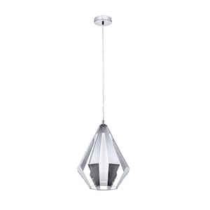 Taroca 11.65 in. W x 72 in. H 1-Light Chrome Pendant Light with White Glass Shade