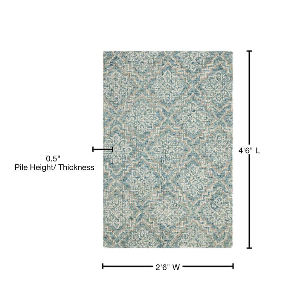 Handmade Tufted Wool Abstract Round Blue Rug 36 in