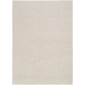 Textured Home Ivory Beige 5 ft. x 7 ft. Solid Geometric Contemporary Area Rug
