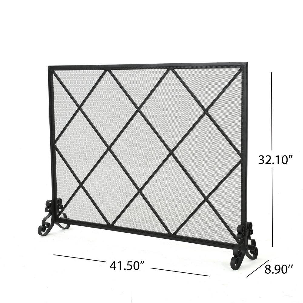 Hayden Black Iron Single Panel Fireplace Screen with Mesh