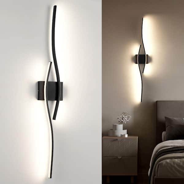 39.4 in. 2-Light Matte Black Hardwired Dimmable LED Wall Sconce, Modern Wall Lighting with 5-CCT and Acrylic Lampshade