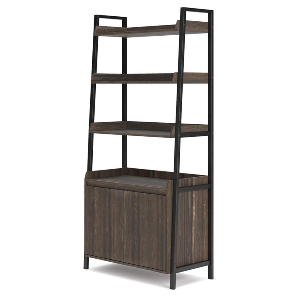 Zendex 72" Dark Brown Wood and Metal Bookcase with Cabinet