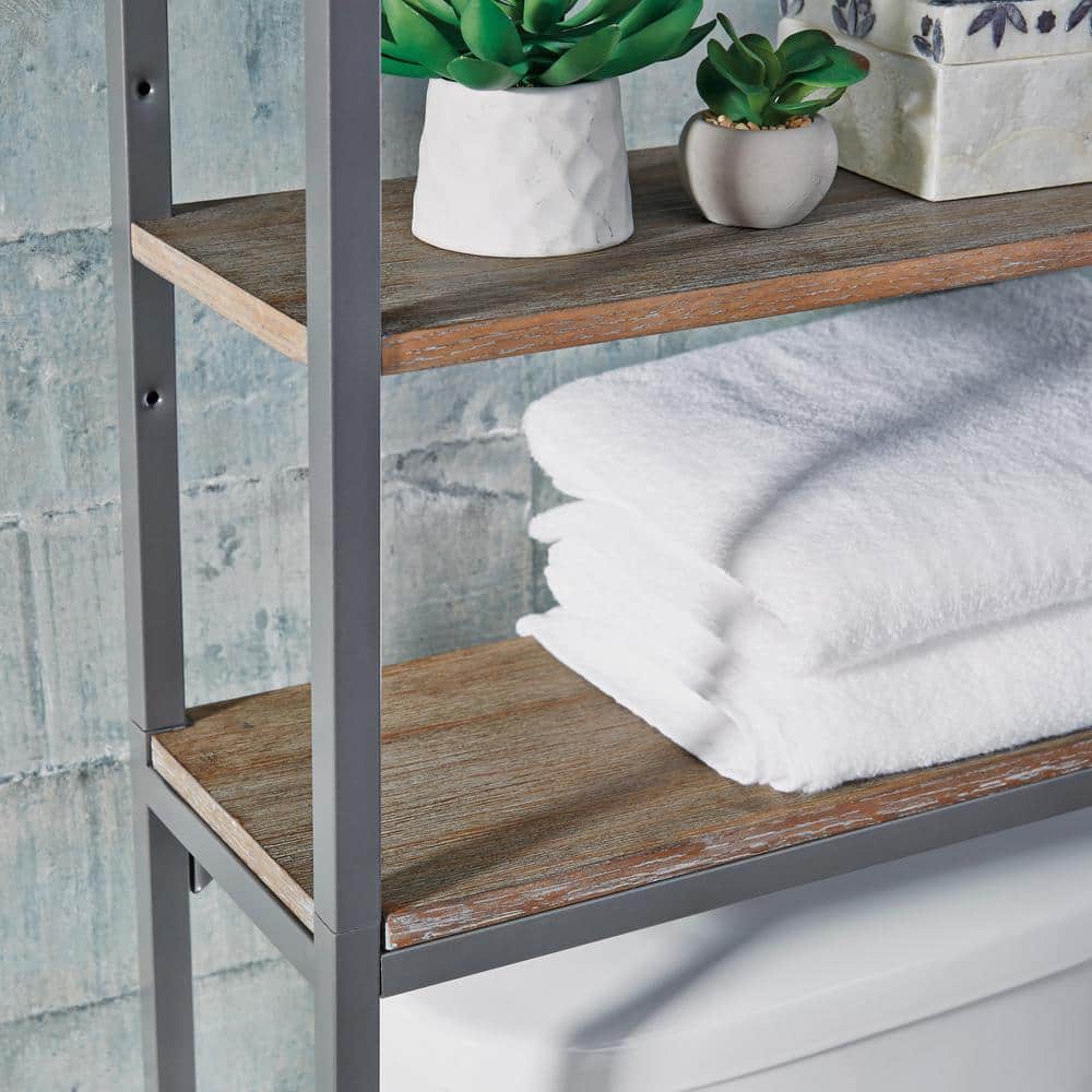 Gray and Driftwood Adjustable Over-the-Toilet Storage Stand