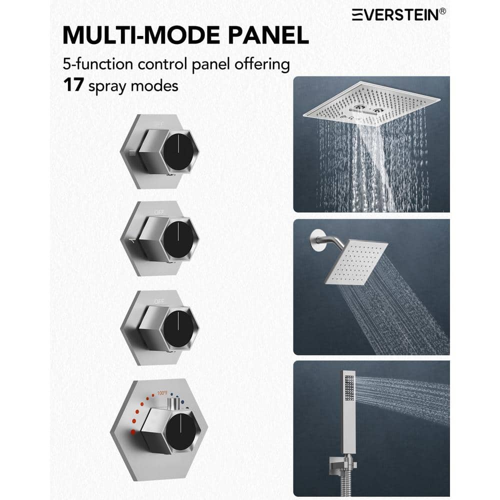 Brushed Nickel LED Thermostatic Dual Showerheads with Bluetooth Speaker