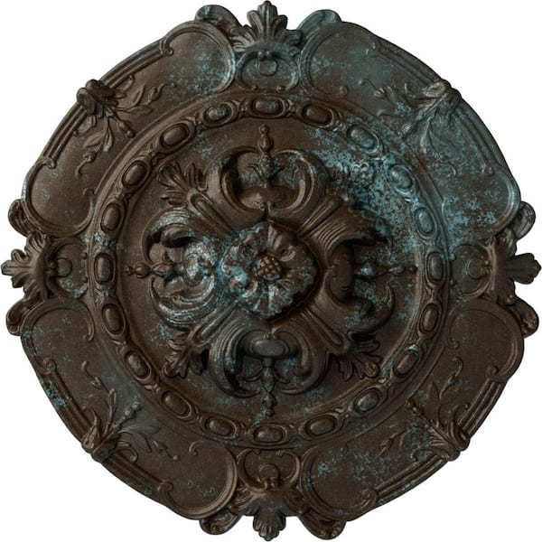 Ekena Millwork 2-3/8" x 16-1/2" x 16-1/2" Polyurethane Southampton Ceiling Medallion, Hand-Painted Bronze Blue Patina