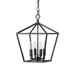 Renzo 4-Light Matte Black Caged Pendant with Brushed Nickle or Black Candle Sleeves