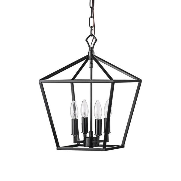 Edvivi Renzo 4-Light Matte Black Caged Pendant with Brushed Nickle or Black Candle Sleeves