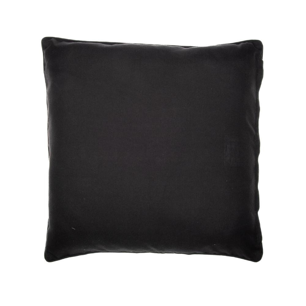 20" Beige and Black Embroidered Floral Polyester Throw Pillow