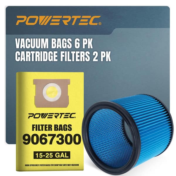 15-25 Gal. 90663 Filter Bags Type G/J and 90304 Cartridge Filters, Type U, Fits Shop-Vac Most 5 Gal. Plus Wet Dry Vacuum