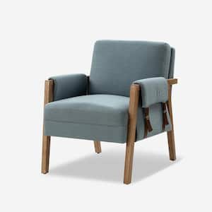 Nellie Mid-Century Modern Blue Fabric Armchair with Solid Wood Frame