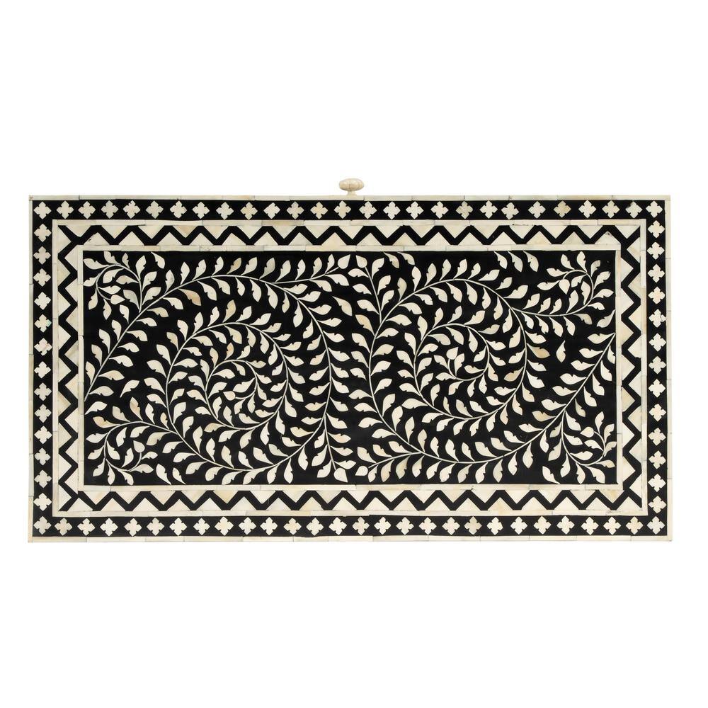 Black Bone Inlay Writing Desk with Drawer, 36"