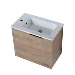 PETIT 22 in. W x 13 in. D x 19.68 in. H Single Sink Wall Mount Narrow Bath Vanity in Oak with White Ceramic Top Sink