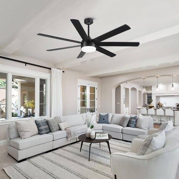 72 in. Black 7 Plywood Blades Downrod Standard Ceiling Fan with Integrated LED Light and Remote Included