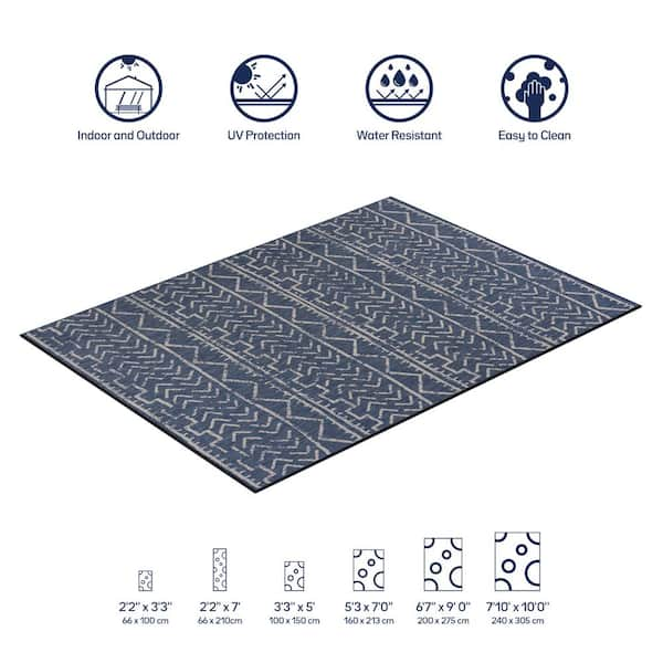 Beverly Rug 5 x 7 Blue White Waikiki Modern Bordered Indoor Outdoor Area Rug, Blue/White