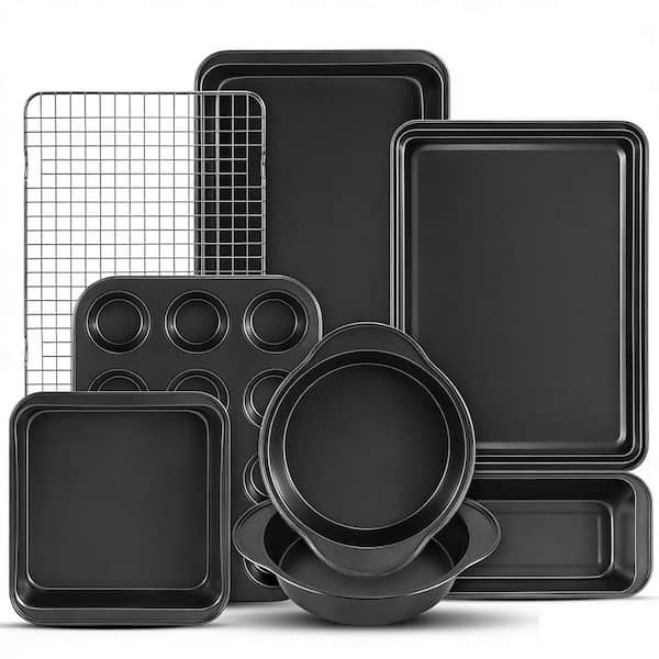8-Piece Black Nonstick Baking Pans Set, Stainless Steel Bakeware Set for Cooking, Dishwasher and Oven Safe