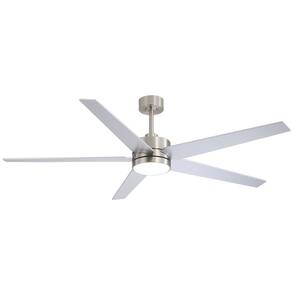 Rudolph 65 in. Integrated LED Indoor Satin Nickel Ceiling Fans with Light and Remote Control Included