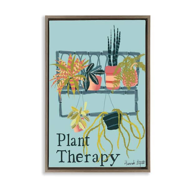 Stupell Industries Plant Therapy Shelf by Hannah Byatt Brown Floater Frame Nature Graphic Art Print 31 in. x 21 in.