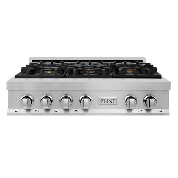 36 in. 6 Burner Front Control Gas Cooktop with Brass Burners in Stainless Steel