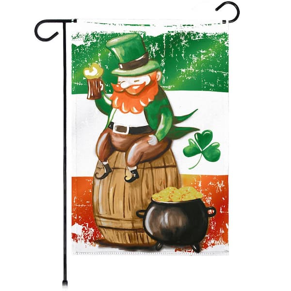 G128 1 ft. x 1.5 ft. Happy St. Patrick's Day Leprechaun Barrel Gold 2-Sided Garden Flag Printed Blockout