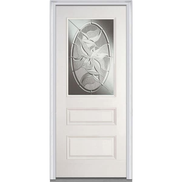 Milliken Millwork 36 in. x 80 in. Lasting Impressions Left Hand 1/2 Lite Decorative Modern Primed Fiberglass Smooth Prehung Front Door