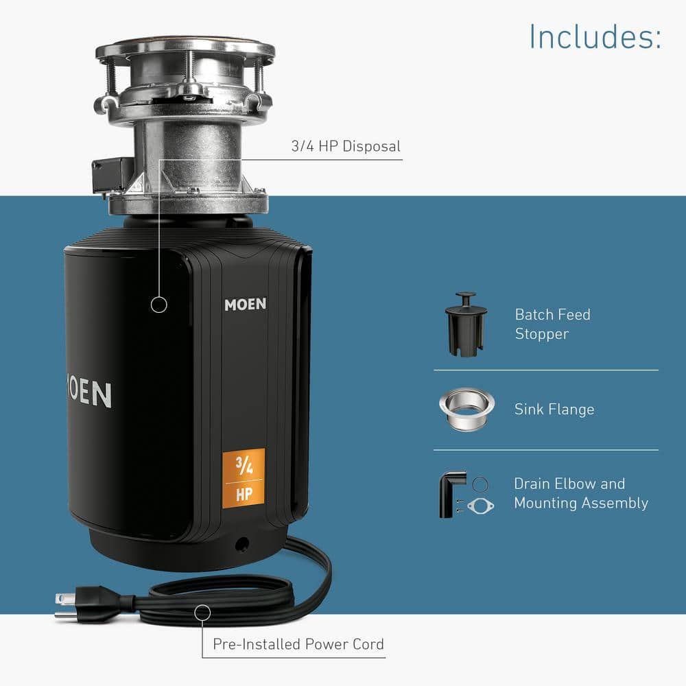 Moen Black 3/4 HP Batch Feed Garbage Disposal