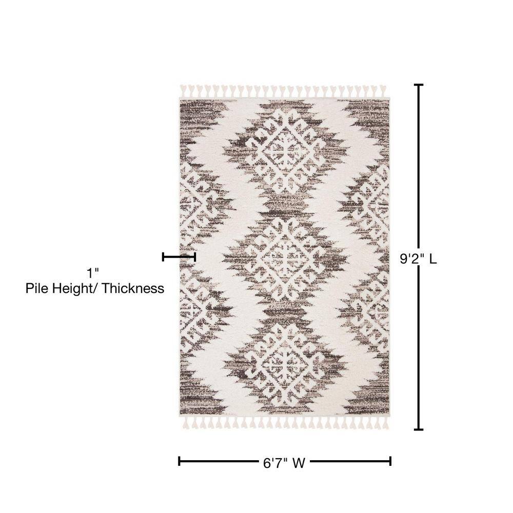 Ivory and Brown Diamond Shag Rectangular Area Rug