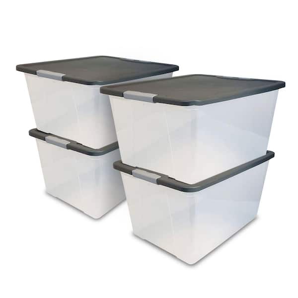64 qt. Secure Latching Large Plastic Storage Bin with Gray Lid in Clear (4-Pack)