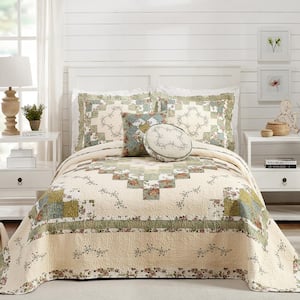 Modern Heirloom Olivia Green Queen, King Size Bedspreads With Curtains