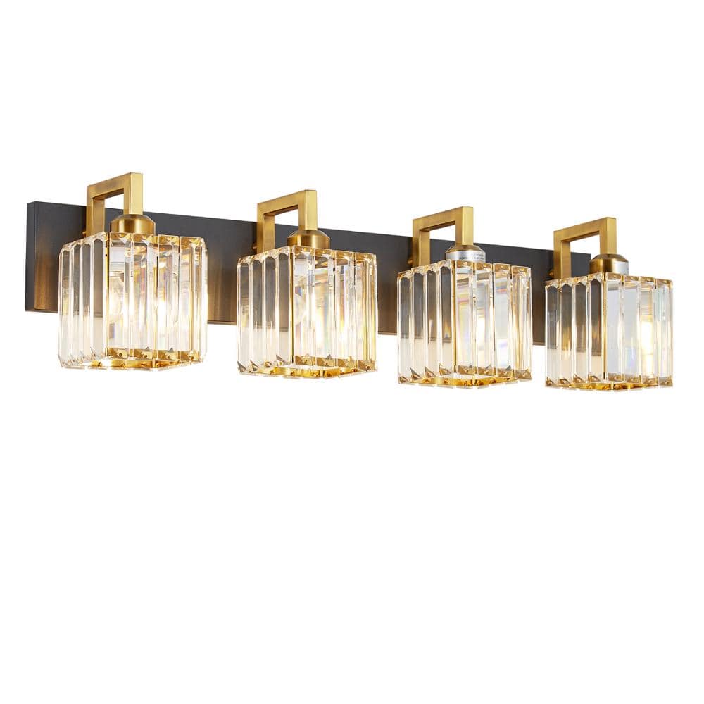 28.34 in.4-Light Clear Glass Black Gold Crystal Wall Light Vanity Lights Suitable for Bathroom price history on PriceWatchPro