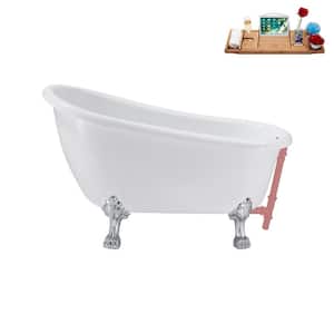 53 in. x 25.6 in. Acrylic Clawfoot Soaking Bathtub in Glossy White with Polished Chrome Clawfeet and Matte Pink Drain
