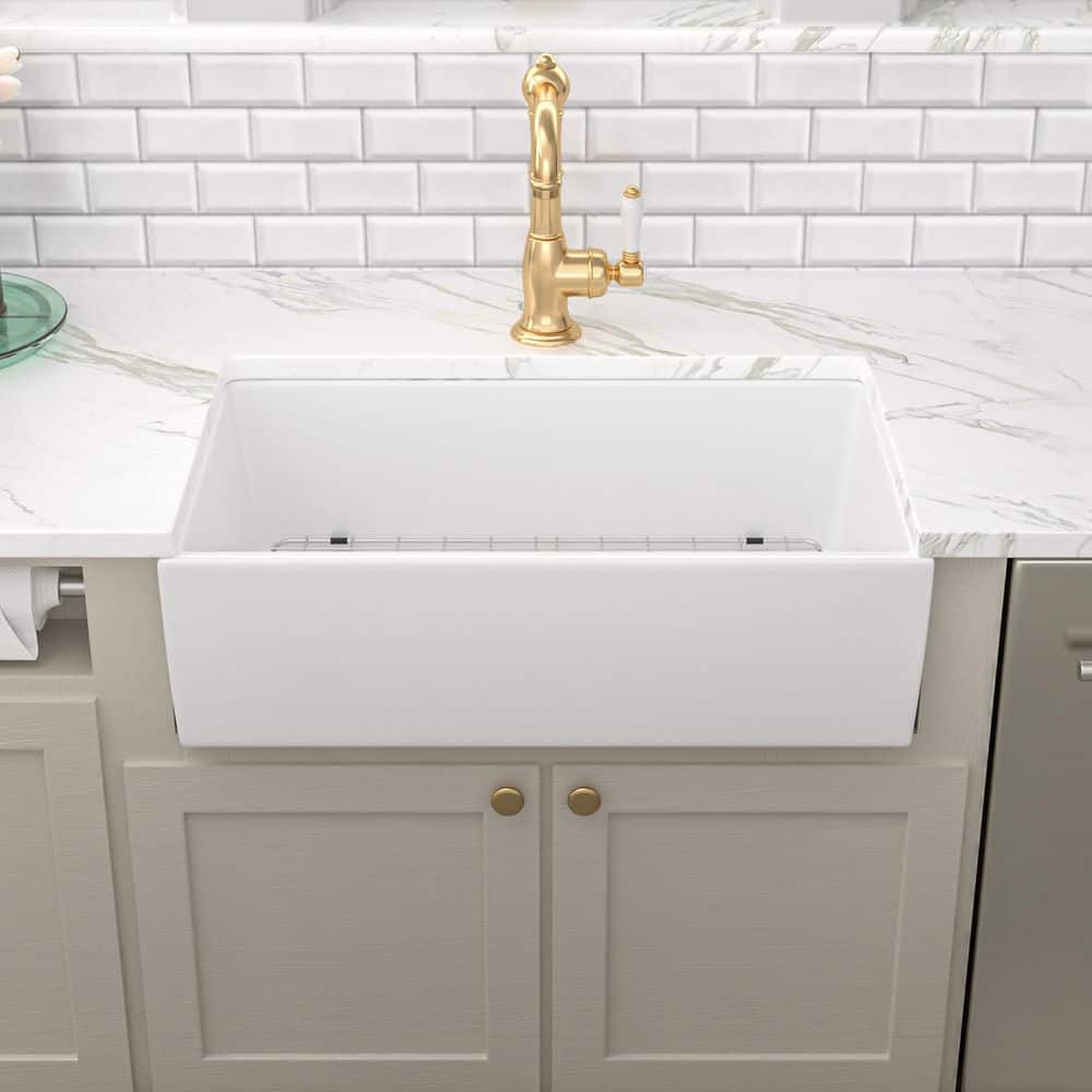 30-inch White Fireclay Farmhouse Single Bowl Kitchen Sink with Accessories