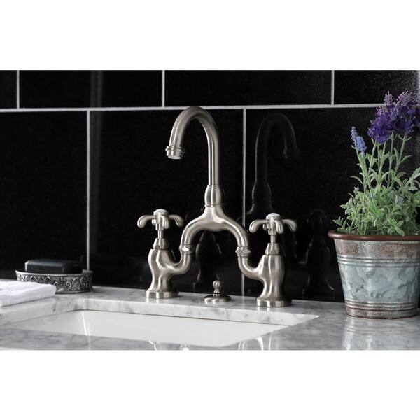Vintage Cross Old-Fashion Basin 8 in. Widespread 2-Handle Bathroom Faucet  in Polished Brass
