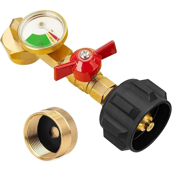 Propane Refill Adapter with Valve and Gauge for 1lb Bottles from 20lb Tank Fits QCC1 Type 1 Connector Durable Brass